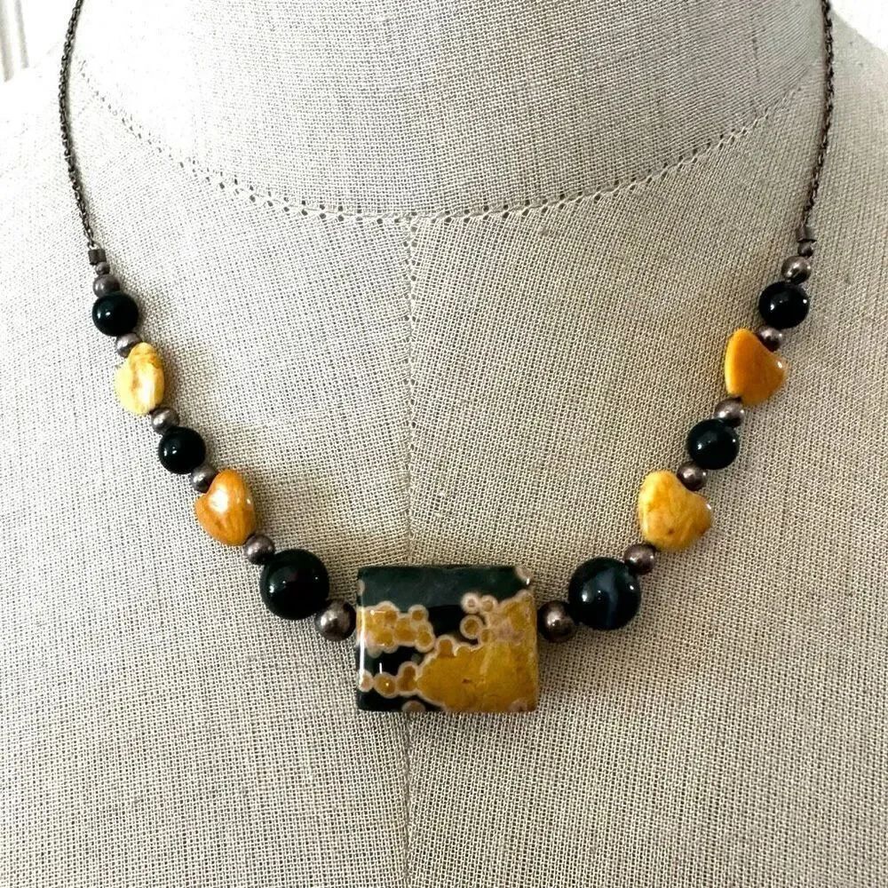Sterling Silver Ocean Jasper & Jasper Heart Bead Necklace